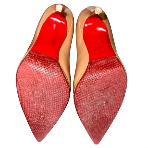 Christian Louboutin Decollete 554 Nude Patent Leather Pointed Toe Heels Pumps - Picture 4 of 8